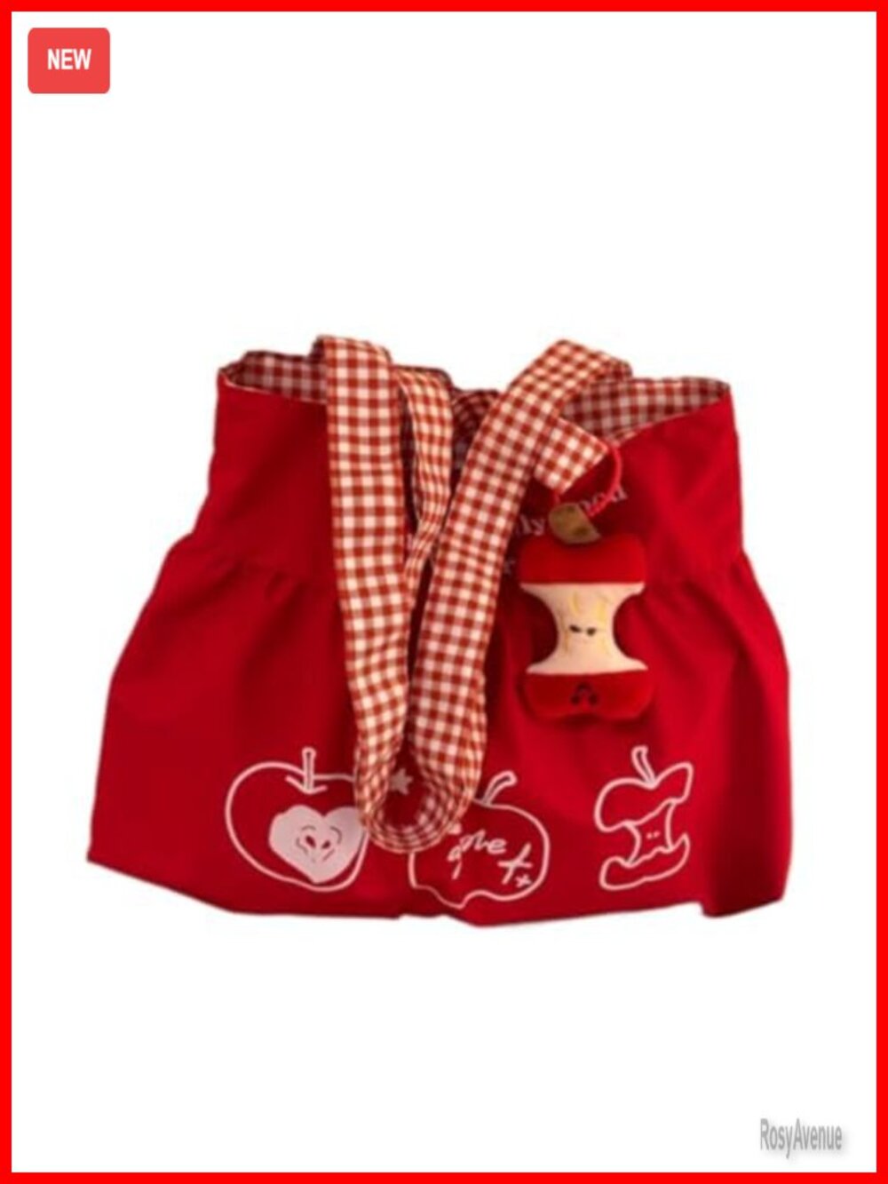 Womens Apple Canvas Tote Bag Y2K Grunge Whimsy Shoulder Bag Large Pockets